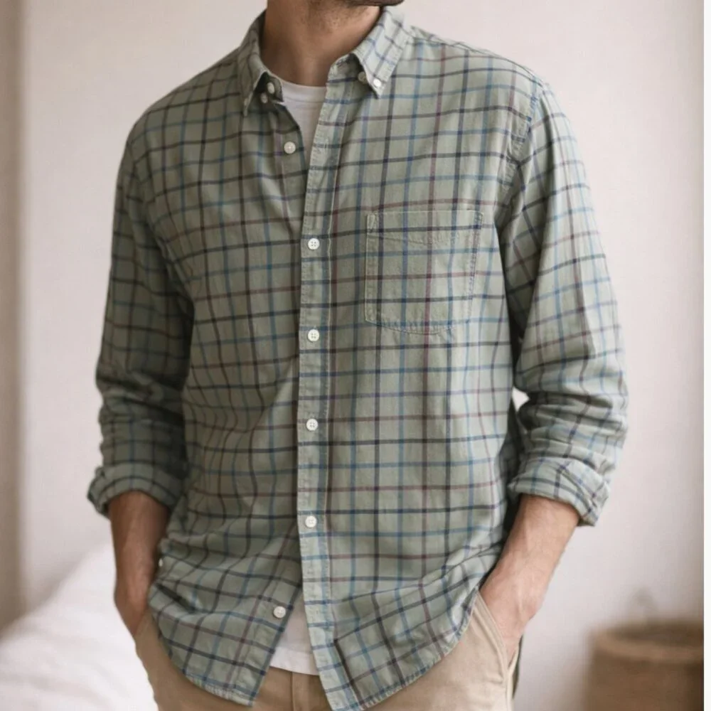 J.Crew Slim Fit Plaid Shirt Size Medium Green Long Sleeve Button